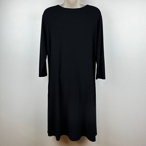 Sympli Nu Trapeze Dress Jersey Knit 3/4 Sleeve Black Sz 12 Lagenlook Minimalist - Picture 9 of 14